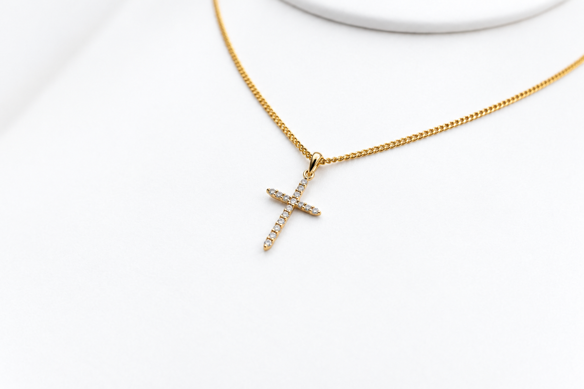 9ct Gold Diamond Set Cross 067-00022-PD2722 TDW 0.08