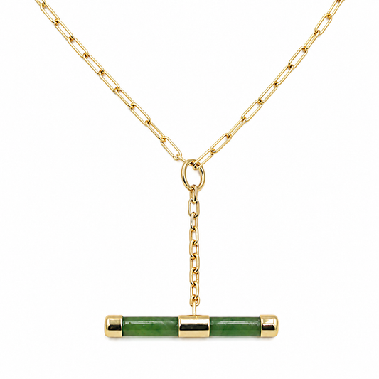 9ct Gold Set New Zealand Greenstone Fob with 9ct Gold Chain SJ110