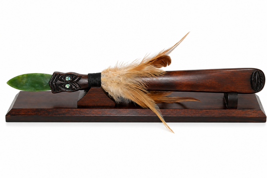 New Zealand Made Greenstone Taiaha with base