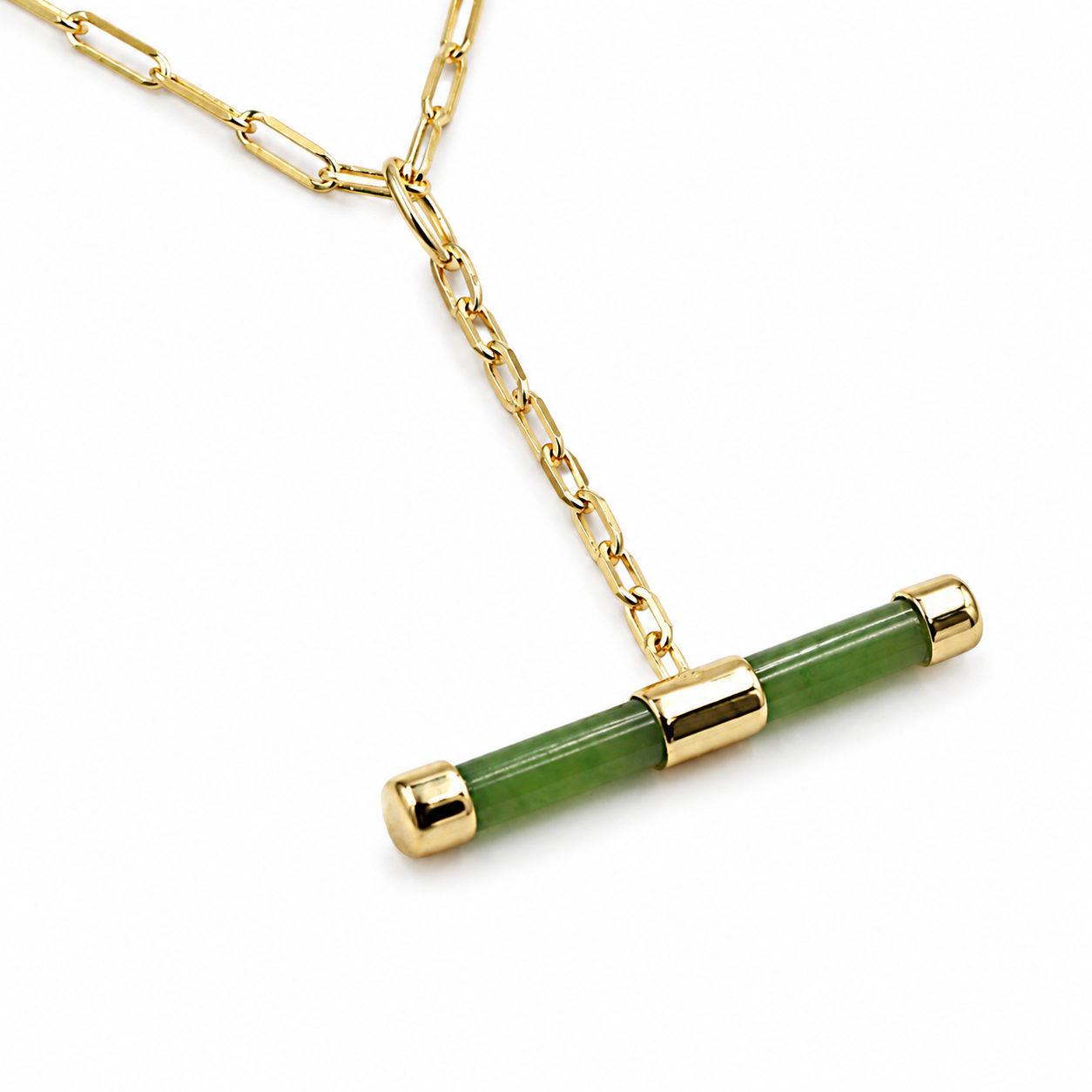 9ct Gold Set New Zealand Greenstone Fob with 9ct Gold Chain SJ110