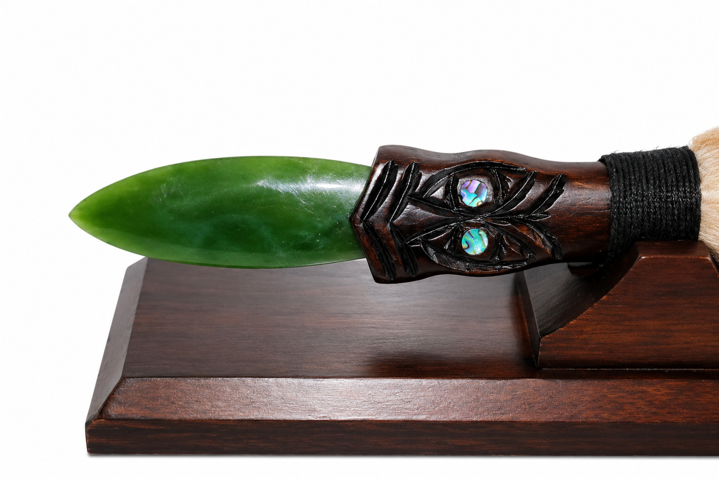 New Zealand Made Greenstone Taiaha with base