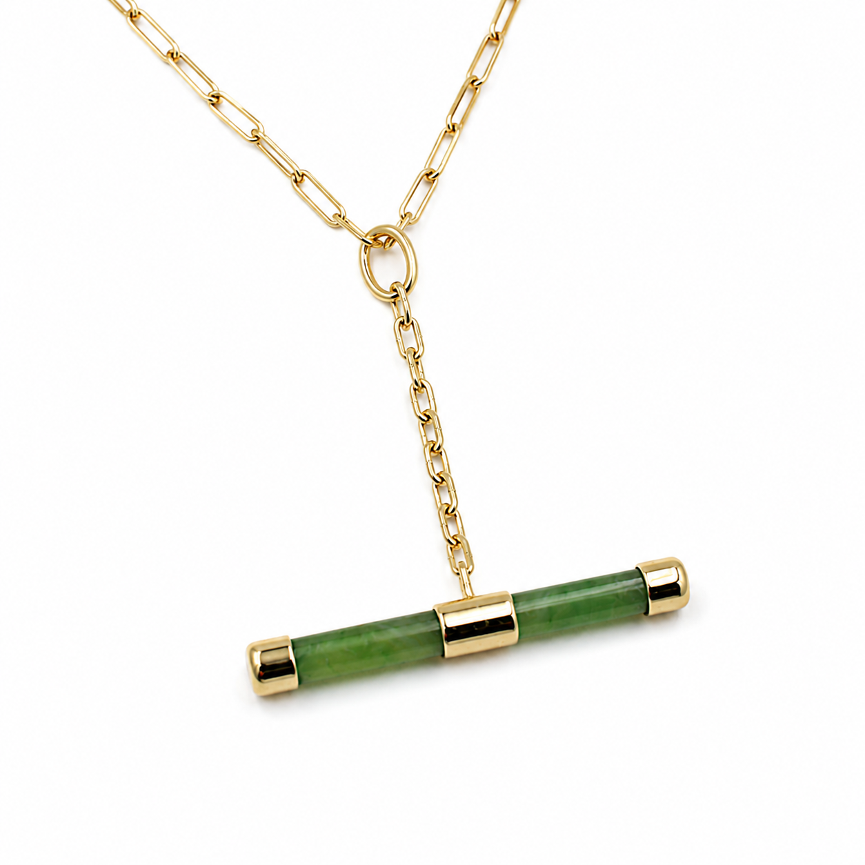 9ct Gold Set New Zealand Greenstone Fob with 9ct Gold Chain SJ110