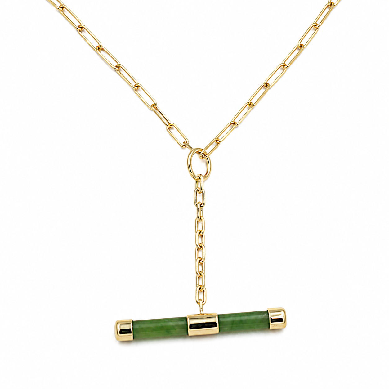 9ct Gold Set New Zealand Greenstone Fob with 9ct Gold Chain SJ110