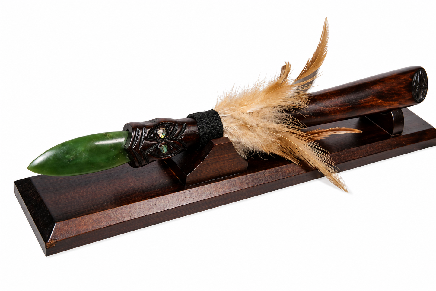 New Zealand Made Greenstone Taiaha with base