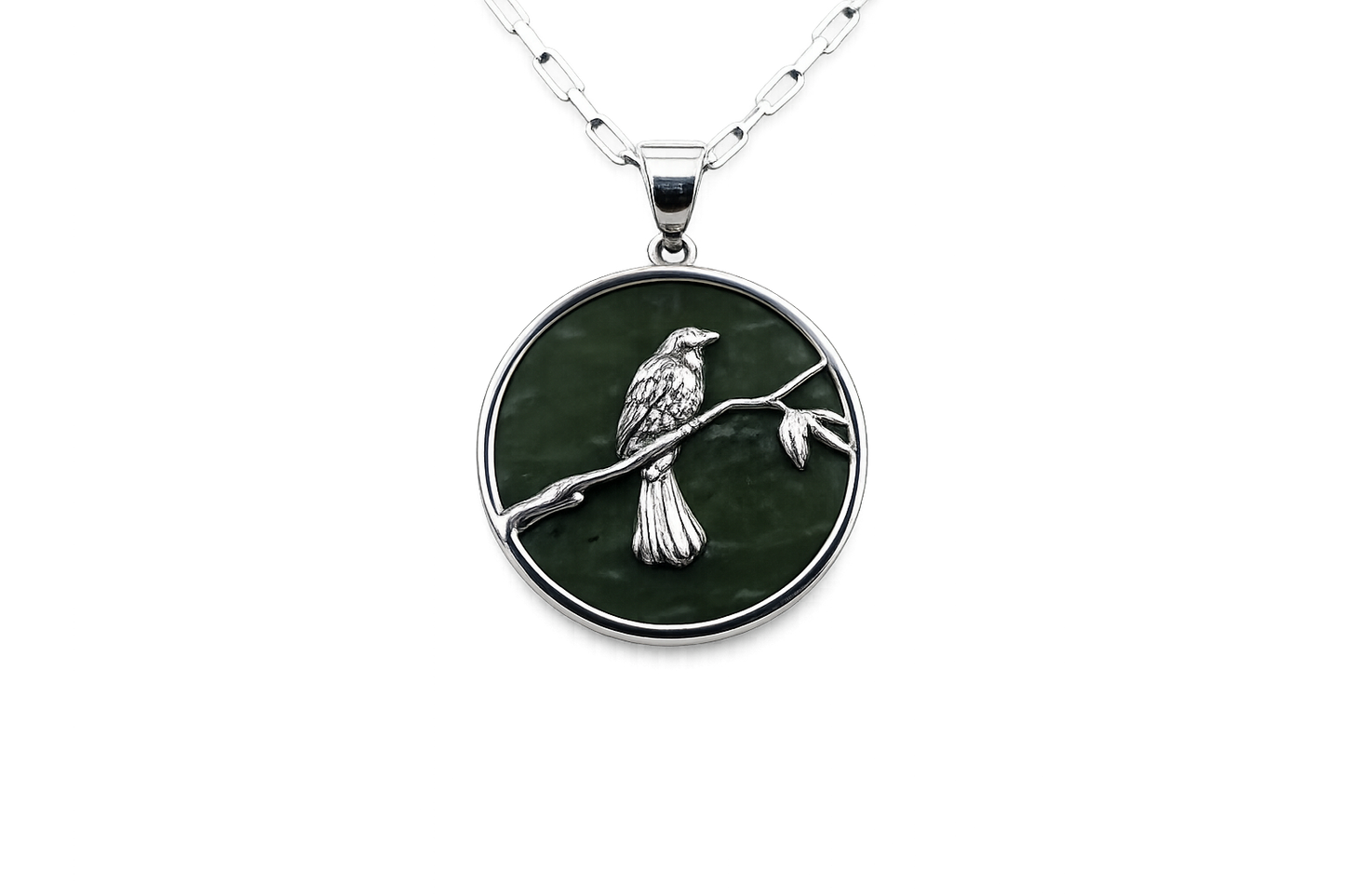 Stg Silver Greenstone Tui Native Pendent