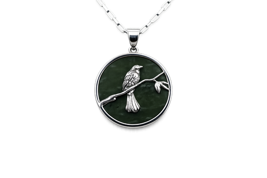 Stg Silver Greenstone Tui Native Pendent