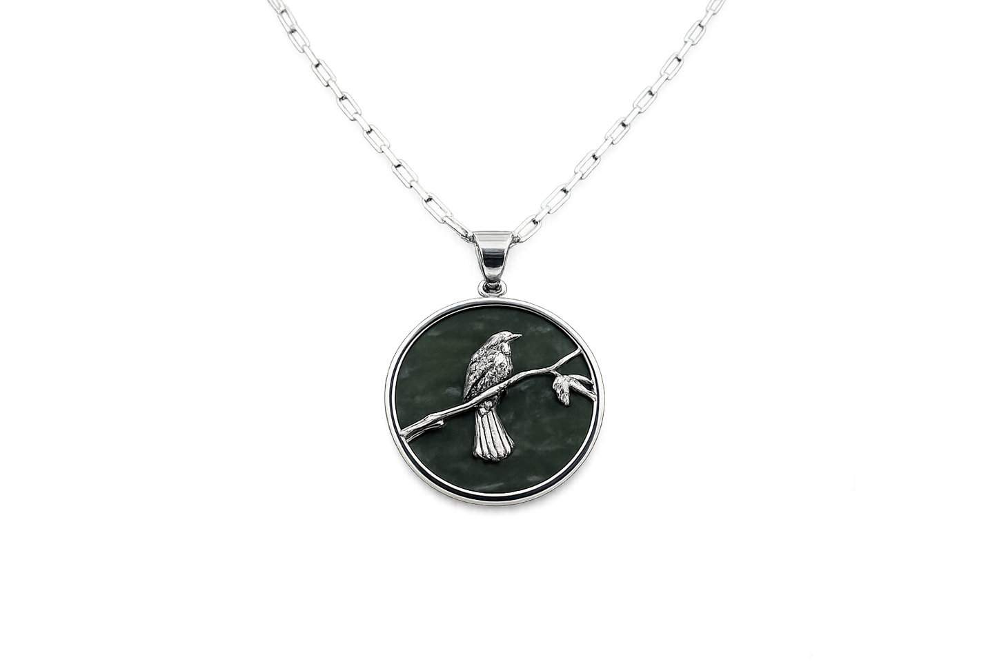 Stg Silver Greenstone Tui Native Pendent
