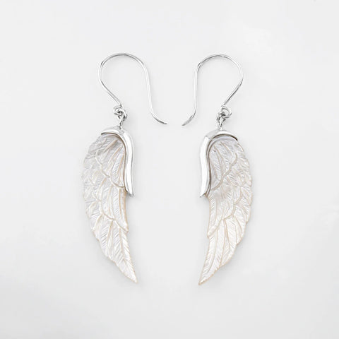 Stg Silver Angel Wing Earrings carved from Mother of Pearl