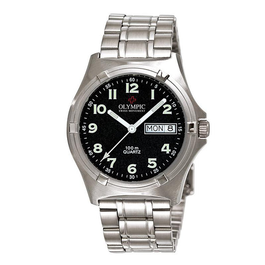 Olympic Men's Black Dial Full figure Workwatch -  28566S