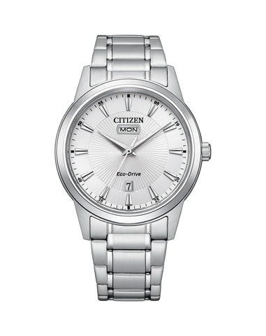 Citizen Mens Classic Silver/White Eco Drive Watch - AW0100-86A