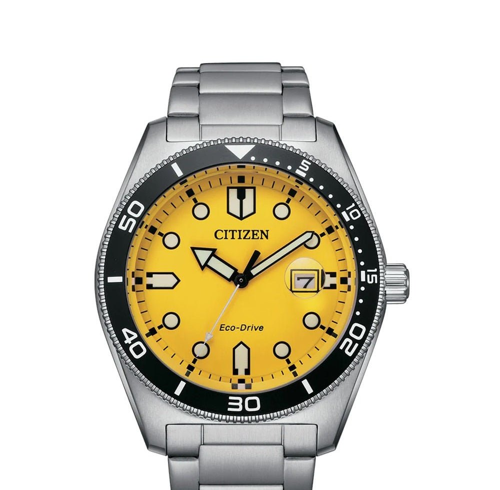 Citizen Men's Silver/Yellow Dial Eco Drive Sports Watch - AW1760-81Z