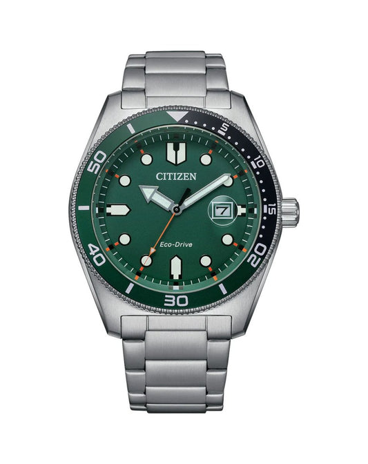 Citizen Men's Silver/Green Dial Eco Drive Sports Watch - AW1768-80X