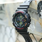 G-Shock Black/Red/Orange Analog-Digital Watch - GA-140-1A4