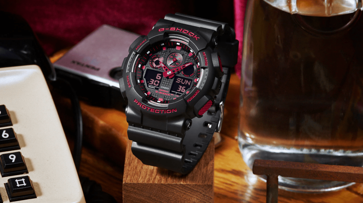 G Shock Black/Ignite Red Ana Digi Watch  GA-100BNR-1A