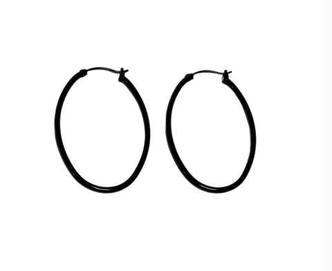 FV Black Oval Hoop Earring - HOPB-EO