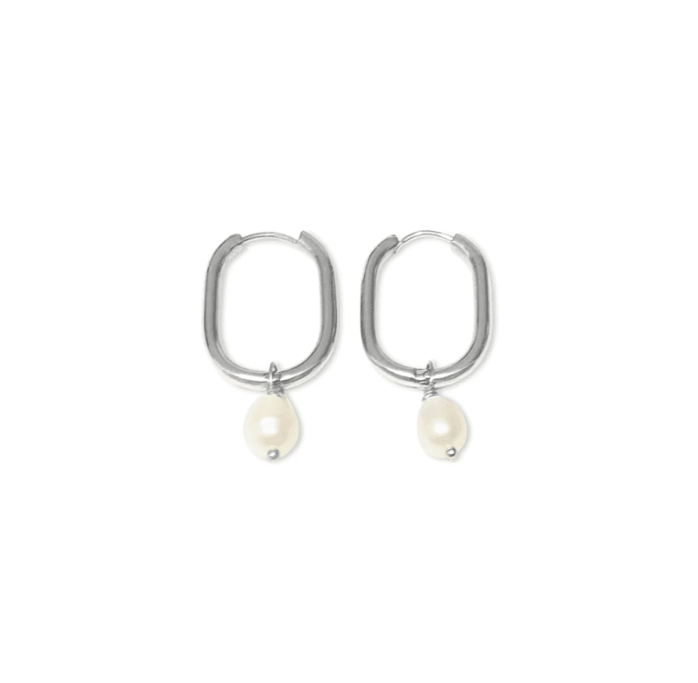 FV Fresh Water Pearl On Silver Hoop Earrings - HOPSP-EOB
