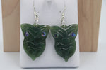 New Zealand Greenstone Drop Mask Earrings with Stg silver setting
