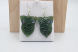 New Zealand Greenstone Drop Mask Earrings with Stg silver setting