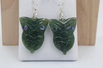 New Zealand Greenstone Drop Mask Earrings with Stg silver setting