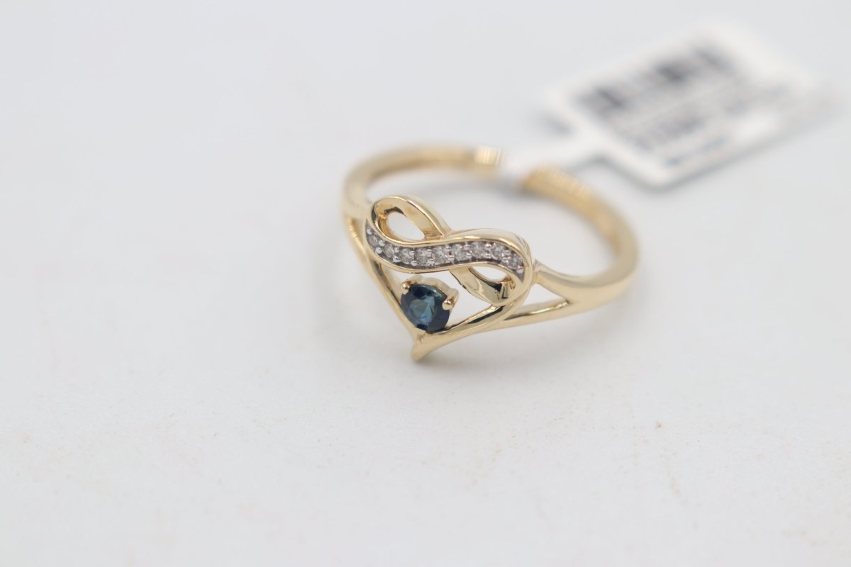 10ct Gold Signet Ring with Sapphire and Diamond