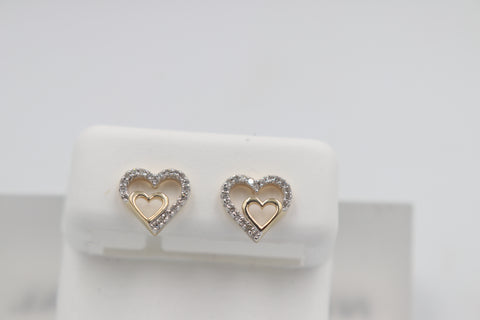 10K Gold Heart Diamond Earrings 0.12ct