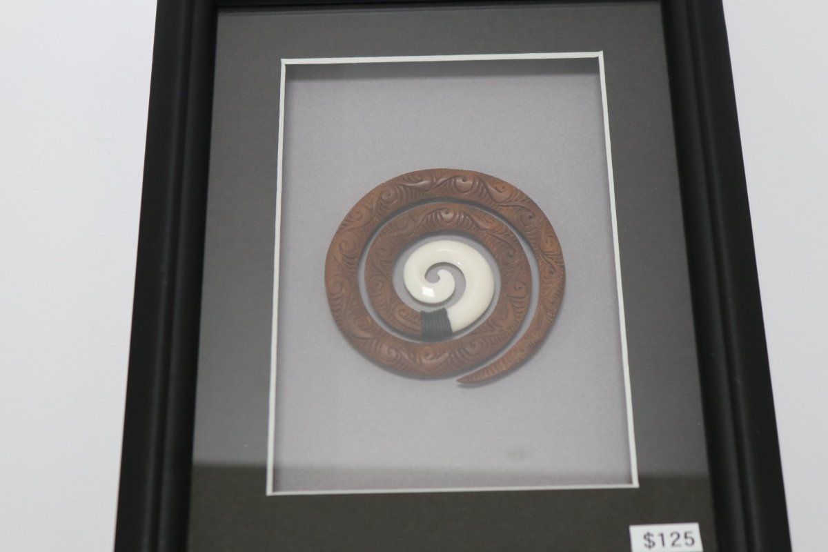 Framed Bone and Wood Carvings