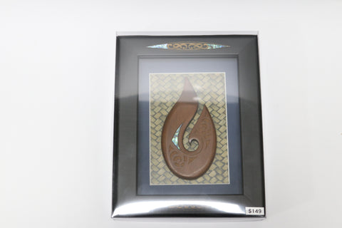 Framed Wooden Fish Hook with Paua Inlay