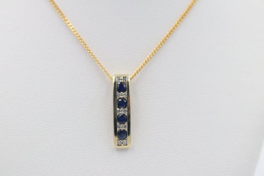 9ct Gold Genuine sapphire & Diamond  Pendent