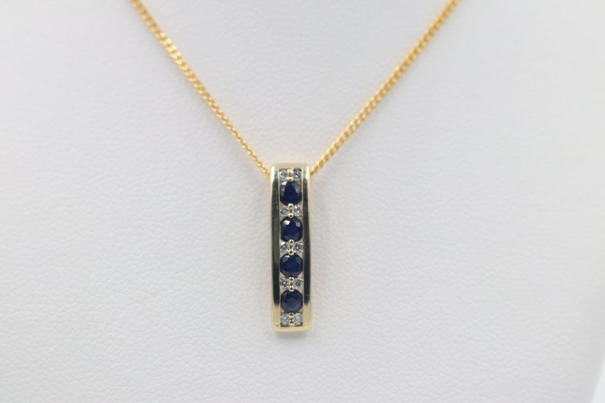 9ct Gold Genuine sapphire & Diamond  Pendent