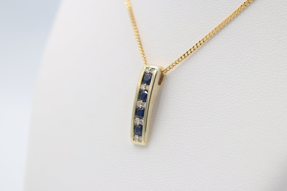 9ct Gold Genuine sapphire & Diamond  Pendent