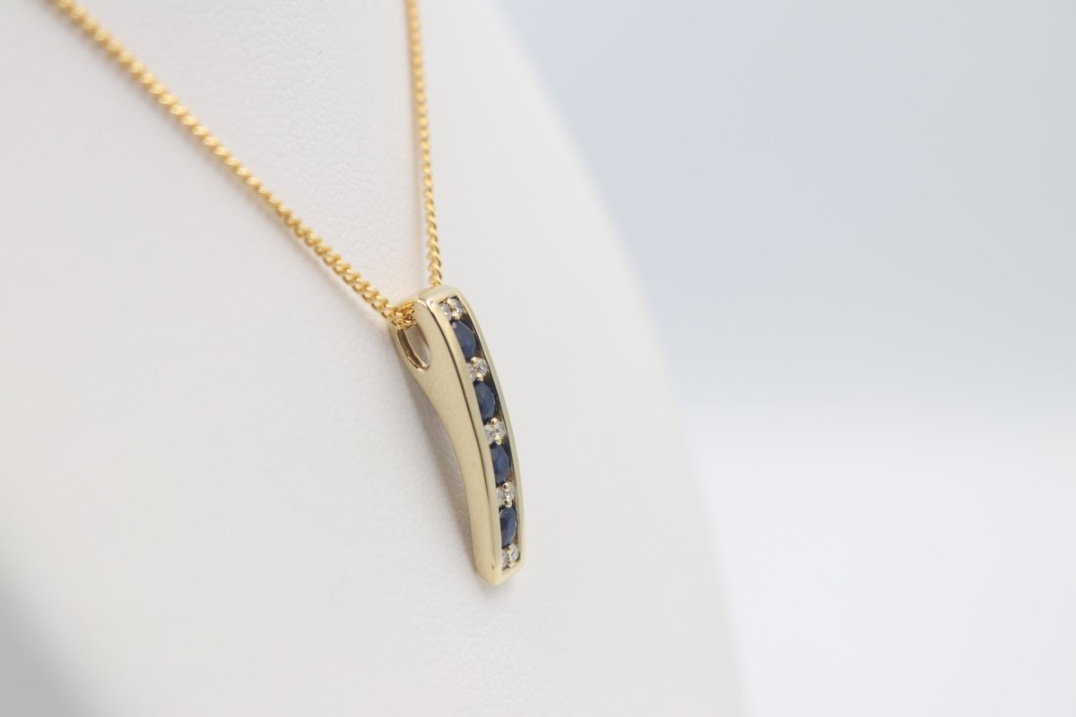 9ct Gold Genuine sapphire & Diamond  Pendent