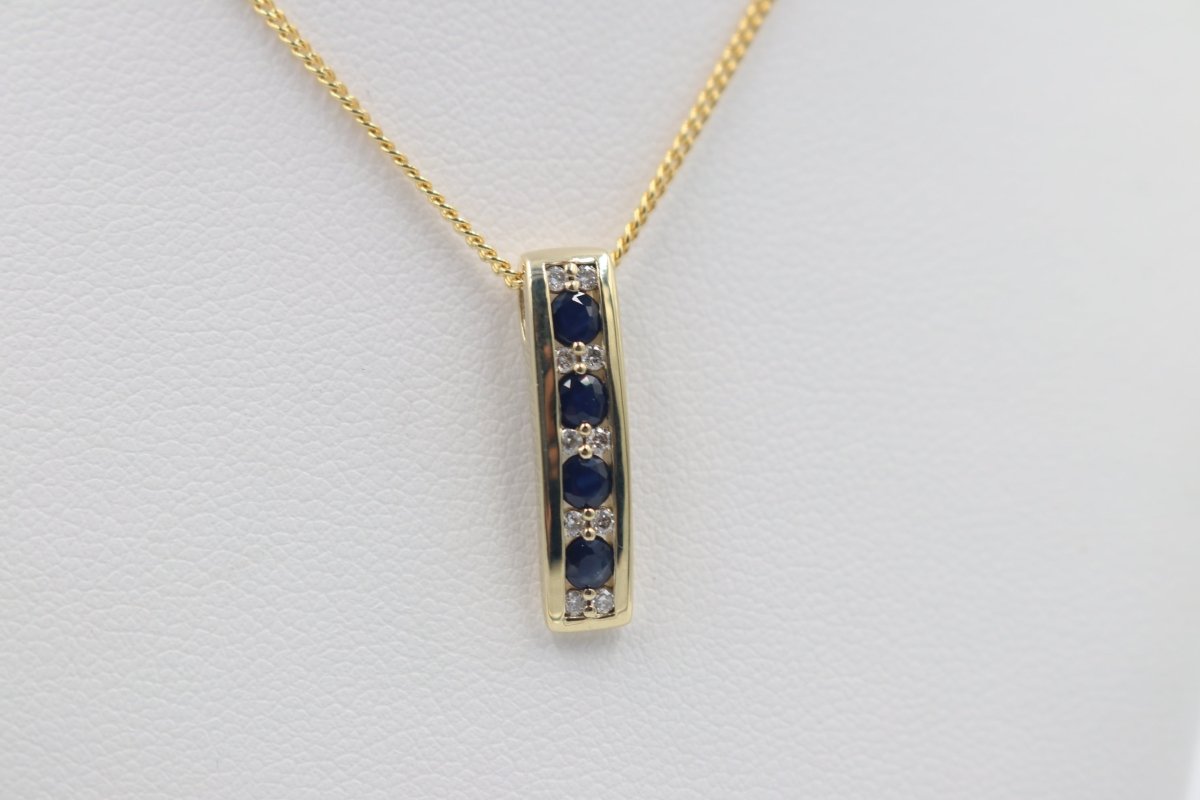 9ct Gold Genuine sapphire & Diamond  Pendent