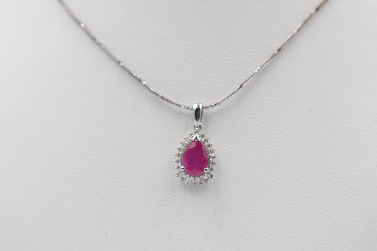 9ct White Gold Ruby & Diamond Pendent