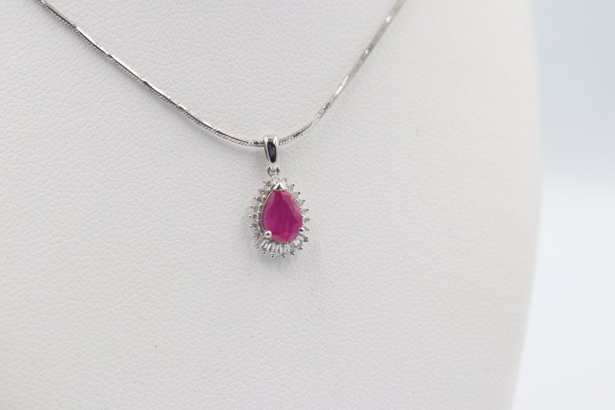 9ct White Gold Ruby & Diamond Pendent