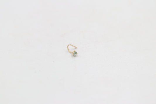 9ct Gold Genuine Blue Topaz Nose Stud 2mm