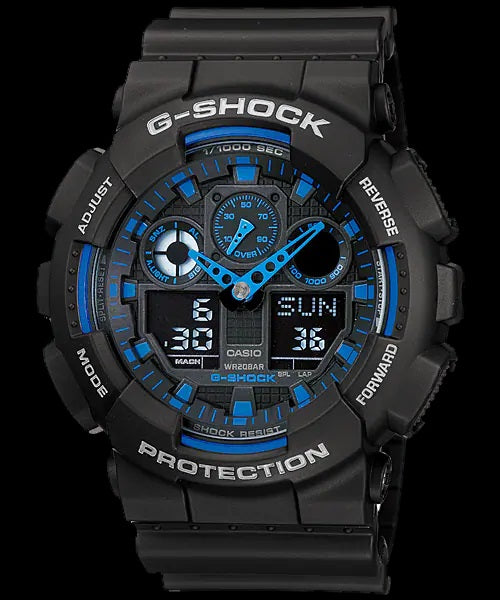 G Shock Black/Blue Analog/Digit (GA100 Series) Watch - GA-100-1A2