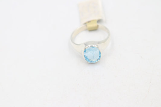 Stg Silver Blue Topaz Ring with Dolphin Etching