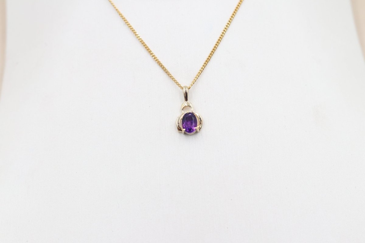 9ct Gold Set Genuine Amethyst Pendent
