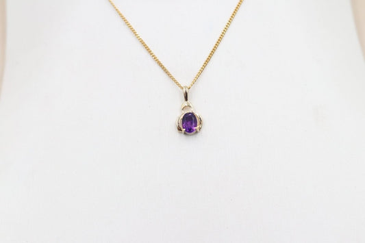 9ct Gold Set Genuine Amethyst Pendent