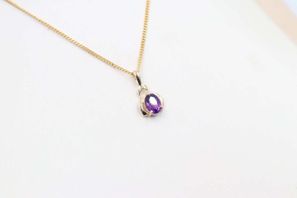 9ct Gold Set Genuine Amethyst Pendent