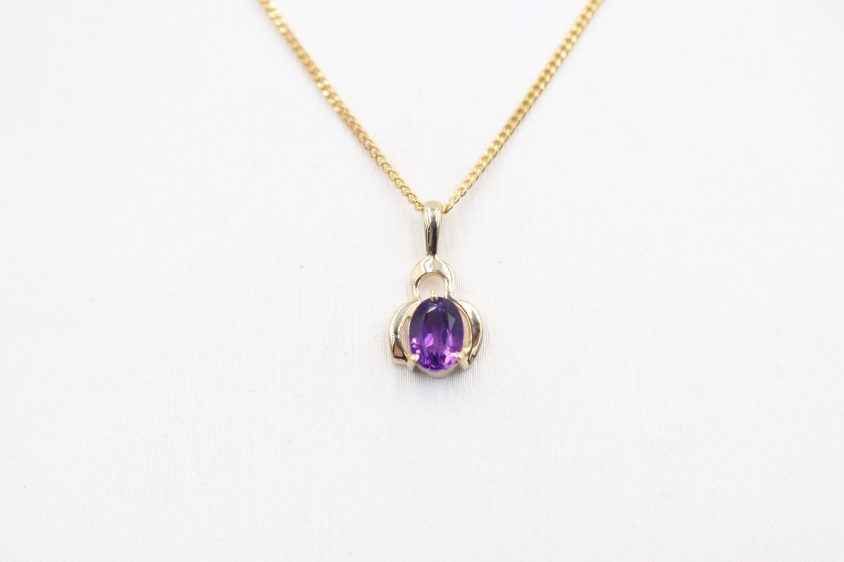 9ct Gold Set Genuine Amethyst Pendent