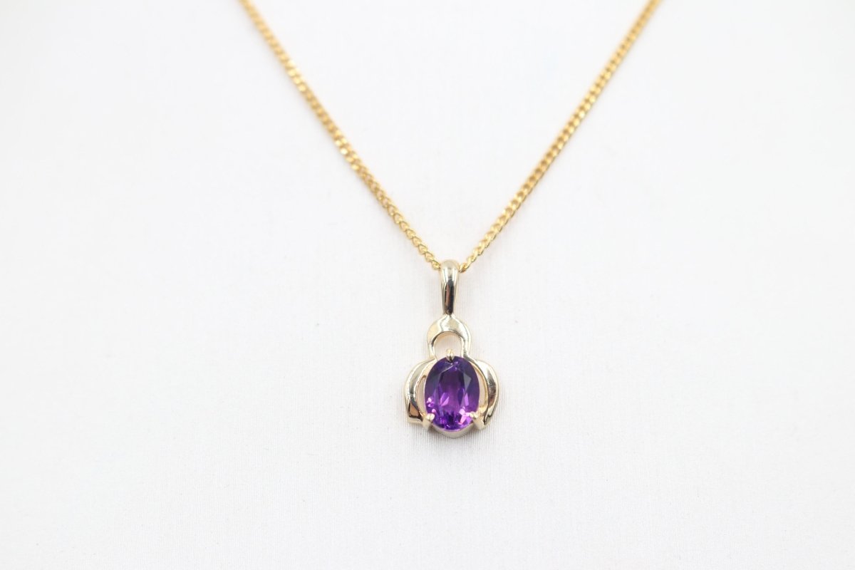 9ct Gold Set Genuine Amethyst Pendent