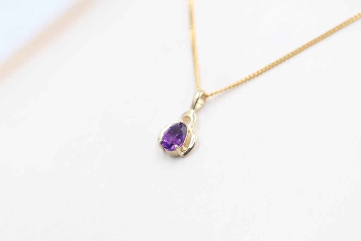 9ct Gold Set Genuine Amethyst Pendent