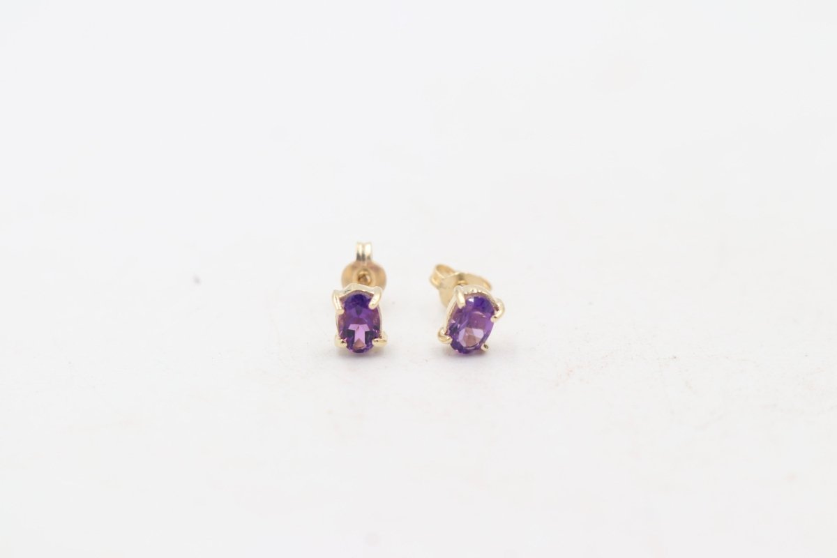 9ct Gold Genuine Amethyst Stud Earrings