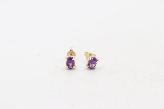 9ct Gold Genuine Amethyst Stud Earrings