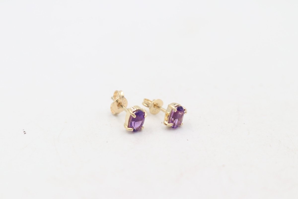 9ct Gold Genuine Amethyst Stud Earrings