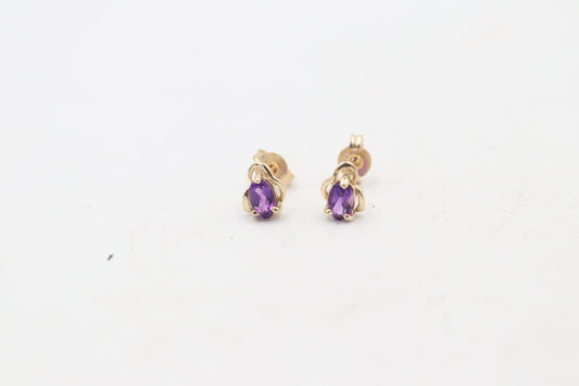 9ct Gold Genuine Amethyst Stud Earrings