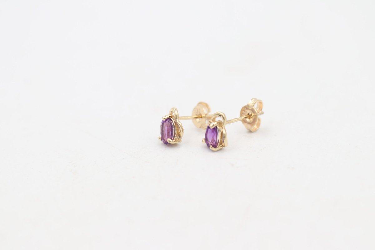 9ct Gold Genuine Amethyst Stud Earrings