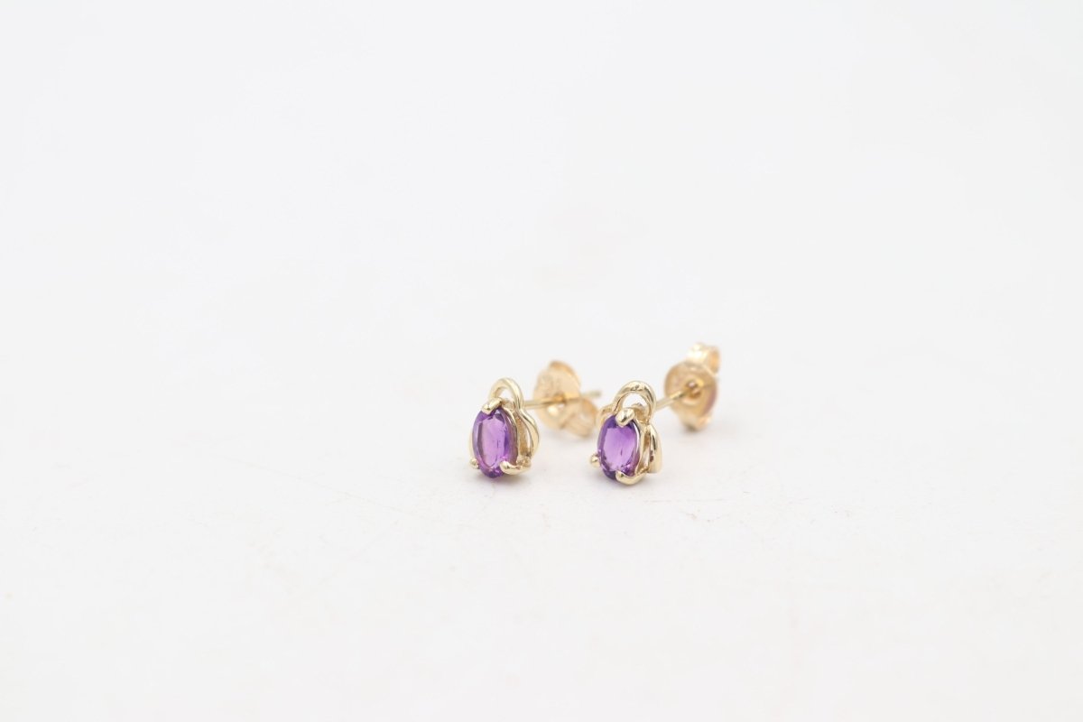 9ct Gold Genuine Amethyst Stud Earrings