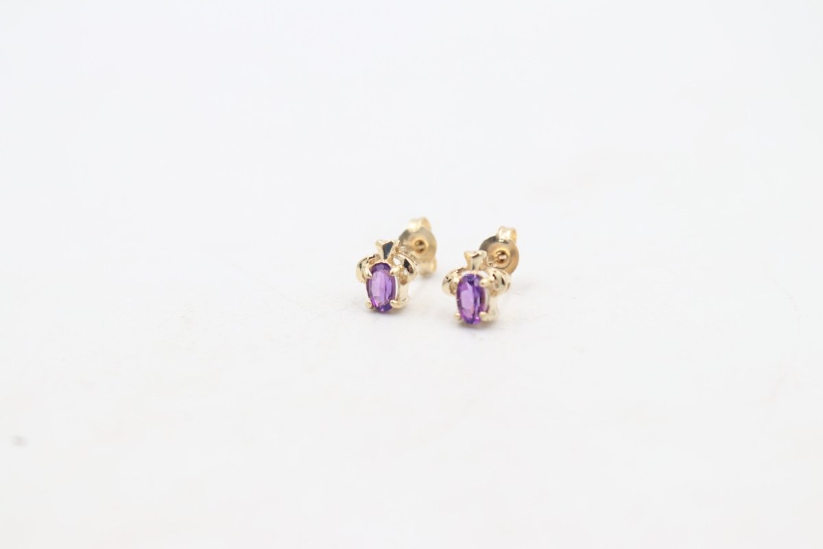 9ct Gold Genuine Amethyst Stud Earrings